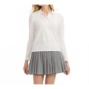 NEW RENWICK scallop collar long sleeve polo shirt in white